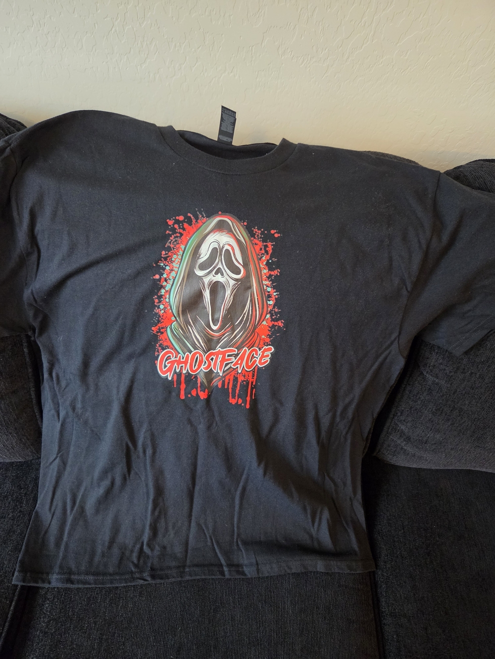 Gildan Black Ghostface Graphic Tee with Red Accents